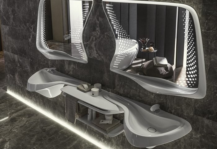 A Porcebras apresenta, com exclusividade, o último trabalho da renomada arquiteta Zaha Hadid, falecida em 2016, para o Grupo Porcelanosa, a linha assinada por Zaha foi criada em parceria com Noken. No conceito, as peças evocam aos movimentos da água, porque é nela onde se inicia toda forma de vida