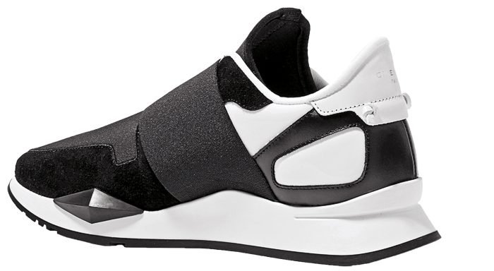 Tênis slip-on em couro, camurça e neoprene, com tiras elásticas da Givenchy.