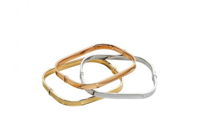 Pulseiras em ouro branco, rosa e amarelo em 24k.