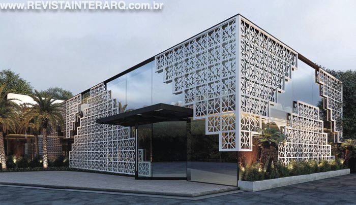 A Palazzo trouxe o cobogó Aresta com o desenho em triangulações e trapézios. A tecnologia empregada em sua fabricação garante um alto grau de resistência.