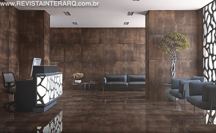 A Elizabeth lançou um novo tipo de acabamento, o Porcelanato HD Polido Mate. Este consiste em um polimento matte, com o objetivo de retirar todo o brilho da peça, proporcionando um toque de seda ao produto. Na foto, ele é aplicado no porcelanato Oxy Corten.