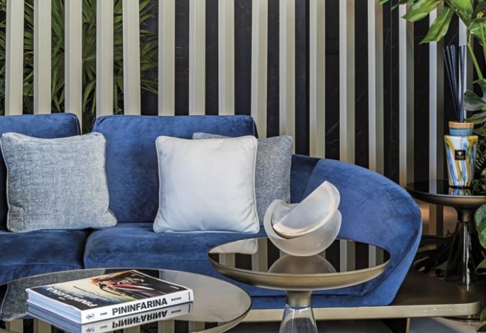 Oasis - Pininfaria & Land.Design. O ambiente envolve uma experiência imersiva e foi idealizado para trazer momentos de reflexão e tranquilidade para a mente, o corpo e o espírito