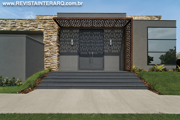 Aço corten, formas geométricas e uma paleta escura definem a proposta cheia de personalidade deste projeto de Giovanna Scrivante - Revista InterArq | Arquitetura, Decoração, Design, Paisagismo e Lifestyle